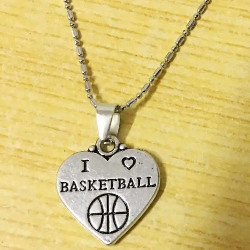I Love Basketball Pendant Chain Necklace Sports Fans Players Schools