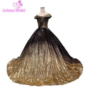 

2019 High Quality Arabian Design Vestidos De Formature Silver Off The Shoulder Pleated Sequins Gradient Gold Black Prom Dresses