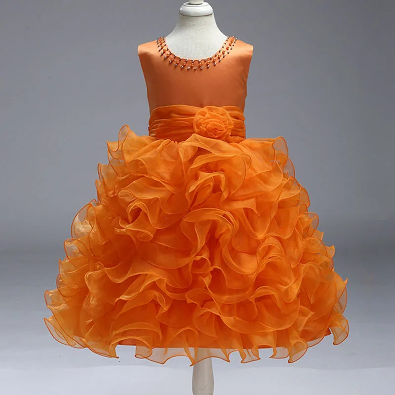 Вечерние платья для девочек в европейском стиле; Детские платья для девочек на свадьбу; vestido de festa; платье для девочек; платье принцессы без рукавов - Цвет: Orange