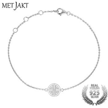 

MetJakt Double Happiness and Long Life Pendant 925 Sterling Silver Adjustable Charm Bracelets for Women's Fine Jewelry