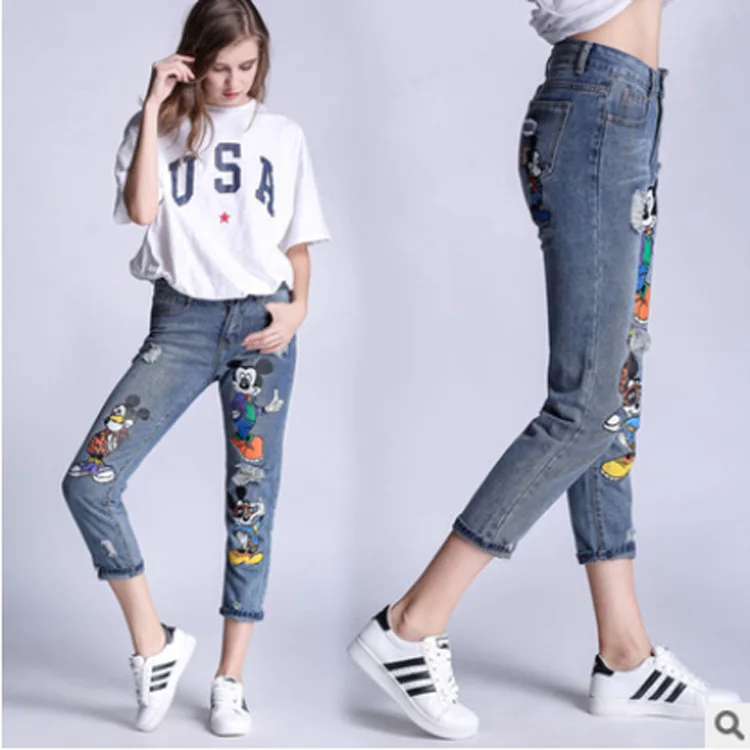 Ladies Jeans plus big size, 4XL high waist trouser aesthetic,embroidery denim mom,mickey jeans boyfriend for women,zaraing ankle