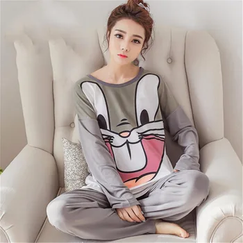 

Autumn Winter Women Pajamas Set Sleep Jacket Pant kawaii Long Sleeve Animal sleepwear 2017 Cartoon Thick Warm Modal Casual Suit