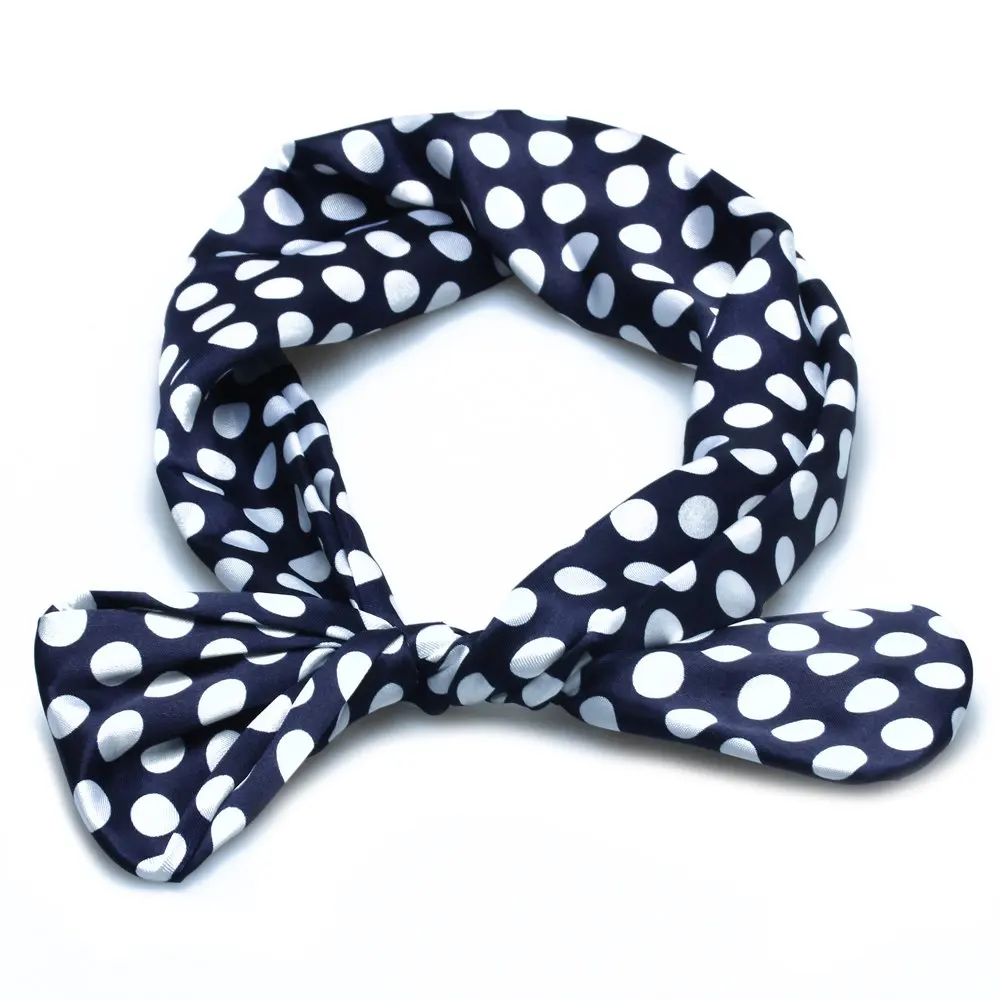 

YOST Lady Hair Head Band Wrap Scarf Headband Navy Blue Polka Dots Hot