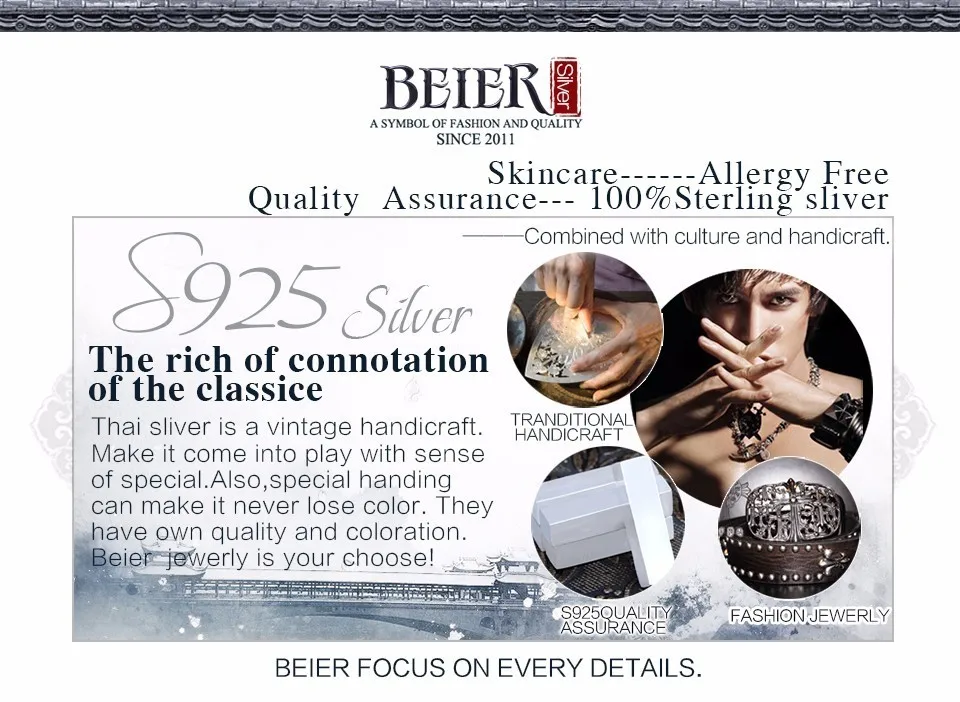 Beier New Store Punk Rock Desgin 925 Steering Silver Chain Fashion Ring Hot Sale BR-SR010