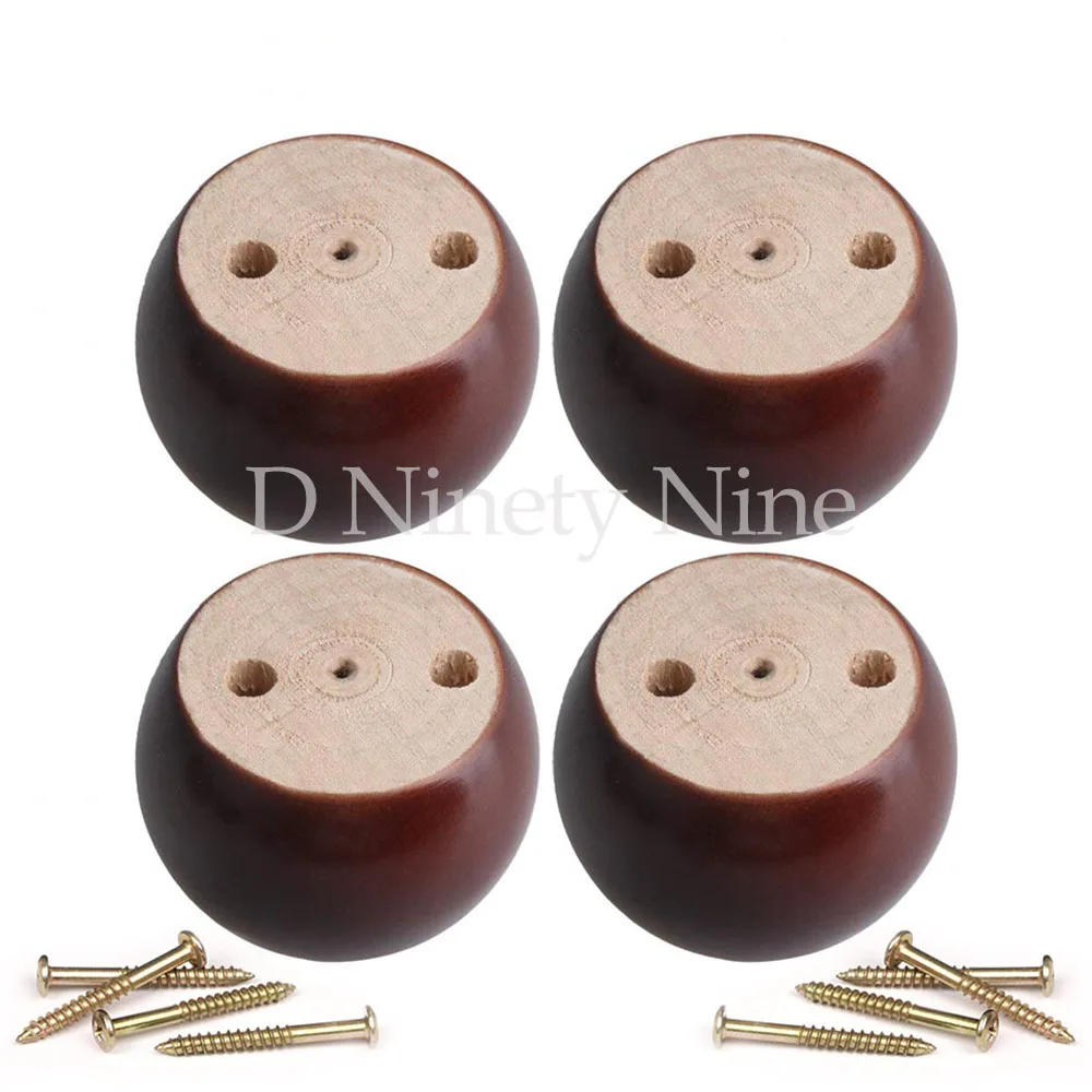 

4pcs 50mm Height Red Brown Eucalyptus Wood Round Bun Furniture Feet Sofa Cabinet Couch Feet