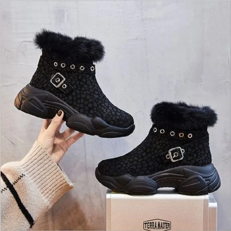 

2019 winter new cowhide women's shoes fashion comfortable casual lace hair leopard boots children plus velvet