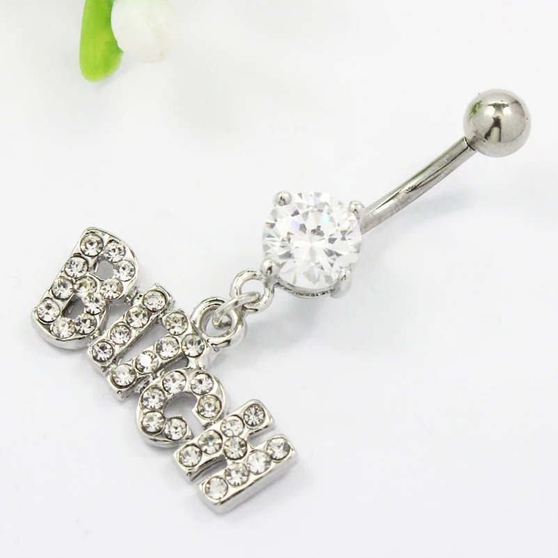 CZ Stone K Alphabet Dangling 925 Sterling Silver Belly Button Piercing Ring Jewelry
