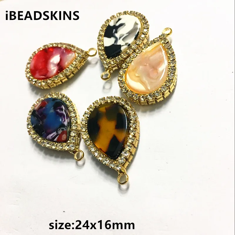 

New arrival! 24x16mm 30pcs/lot Copper Material acetic acid with Glass rhinestone drop-shape charm for Jewelry handmade
