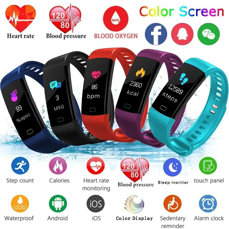 

Y5 Smart Bluetooth Wrisrbands Bracelet Color Screen Waterproof Smartband Heart Rate Monitor Blood Pressure Measurement