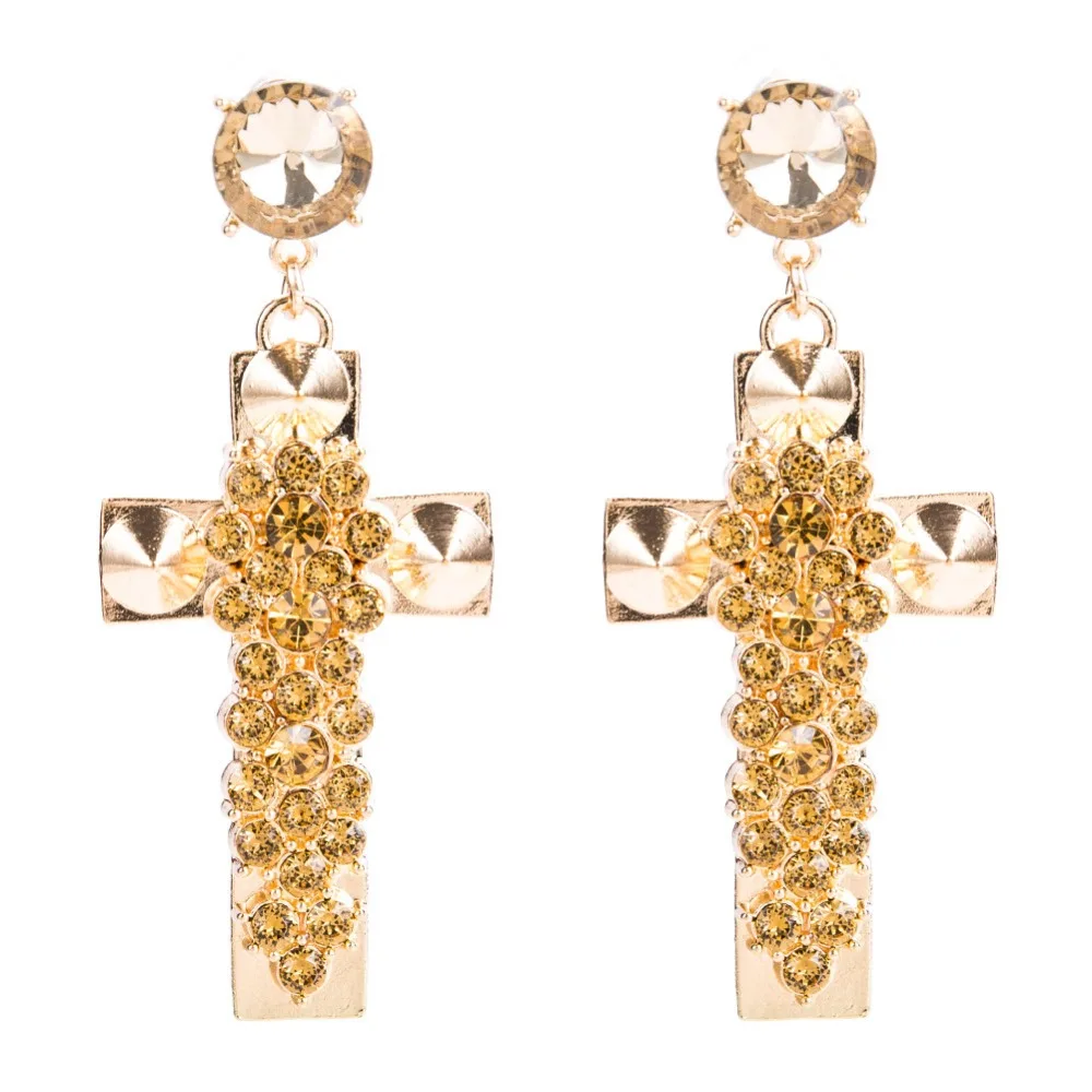KMVEXO золотые серьги с кисточками и кристаллами для женщин Длинная подвеска в форме Креста серьги в форме капли Модные женские свадебные украшения подарок