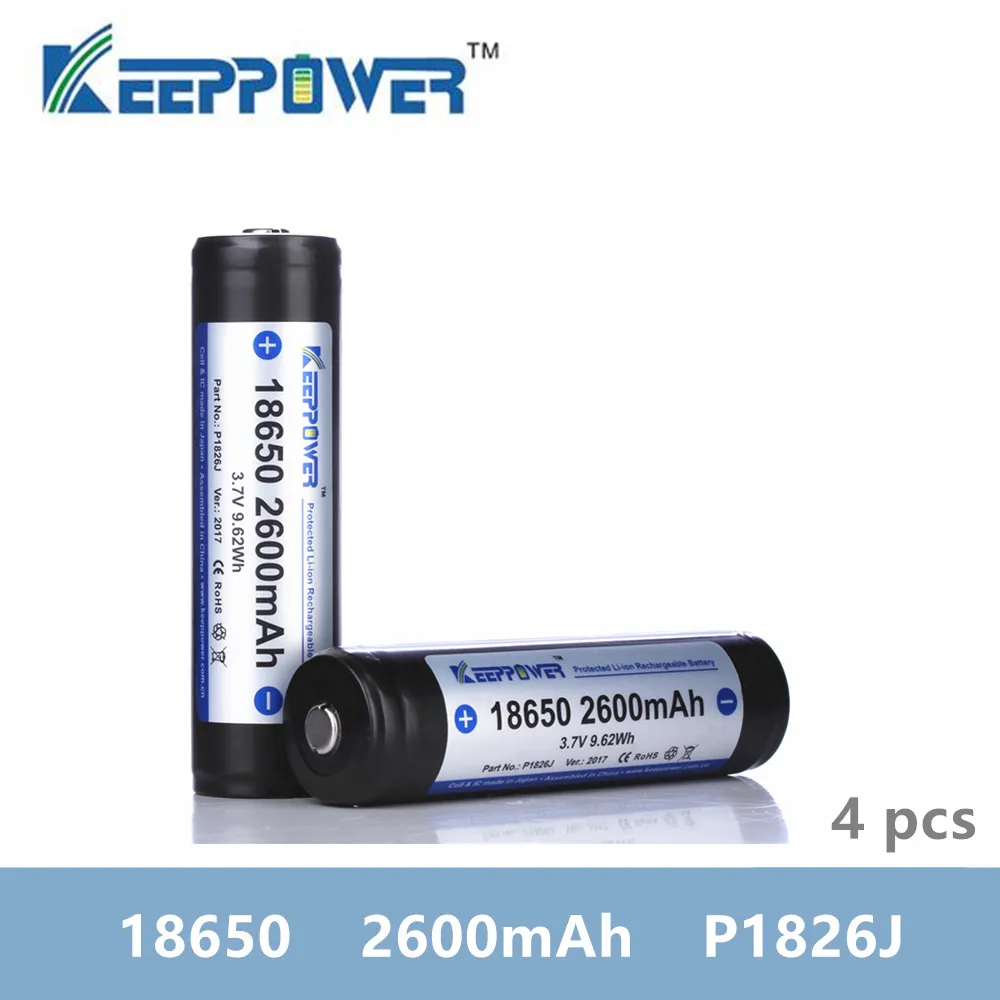 4 шт. Keeppower 18650 2600 мАч батареи 3 7 в Втч защищенная литий ионная аккумуляторная