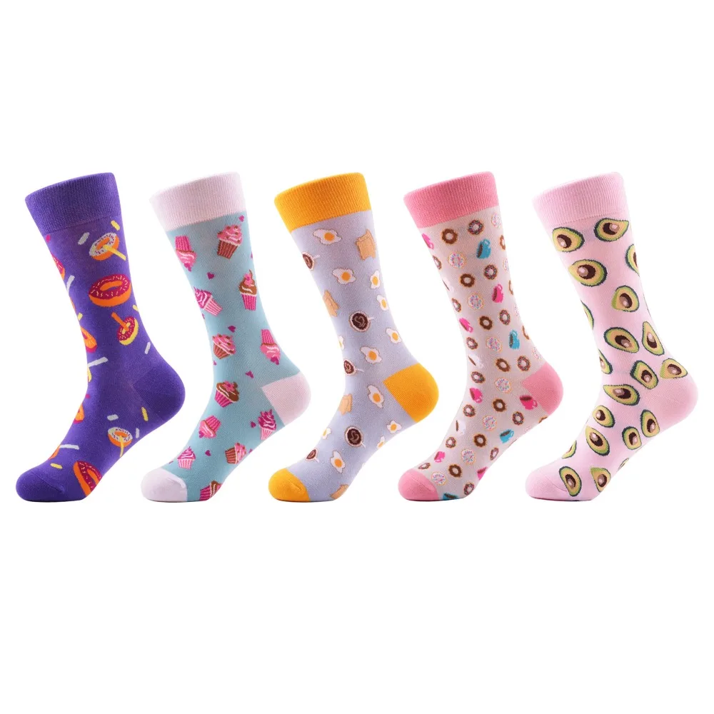 SANZETTI, 5 пара/лот, популярные женские Носки с рисунком мороженого из чесаного хлопка, модные разноцветные забавные носки