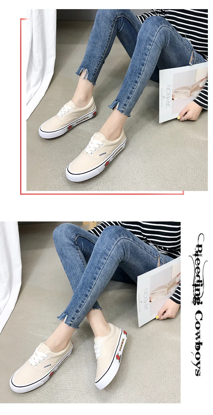 The new spring and summer strawberry canvas shoes joker students skate shoes with flat vulcanization shoes