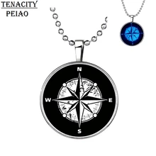 New Fashion Glowing Jewelry Compass Graphics Steampunk Fire Glow in the Dark Pendant Necklace Stainless Steel