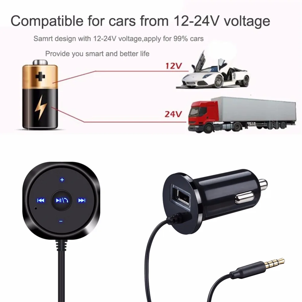 Автомобильный комплект громкой связи Bluetooth aux-приемник 3,5 мм разъем аудио музыкальный приемник адаптер Поддержка SiRi с 5 В 2.1A USB Автомобильное