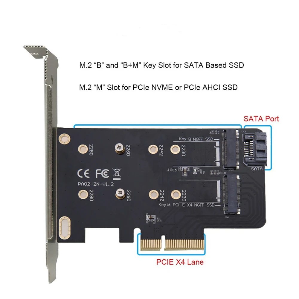 2 порта M.2 PCIE адаптер карты M key M.2 NGFF SSD на PCI-E X4 адаптер и B Ключ M.2 NGFF SSD на SATA адаптер+ 7pin SATA кабель