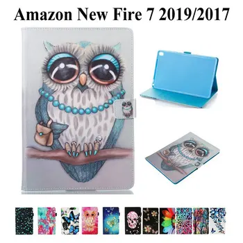 

3D Fashion Printing PU Leather Case For Amazon Kindle New Fire 7 2019 smart cover for Amazon kindle Fire 7 2017 case+film+pen