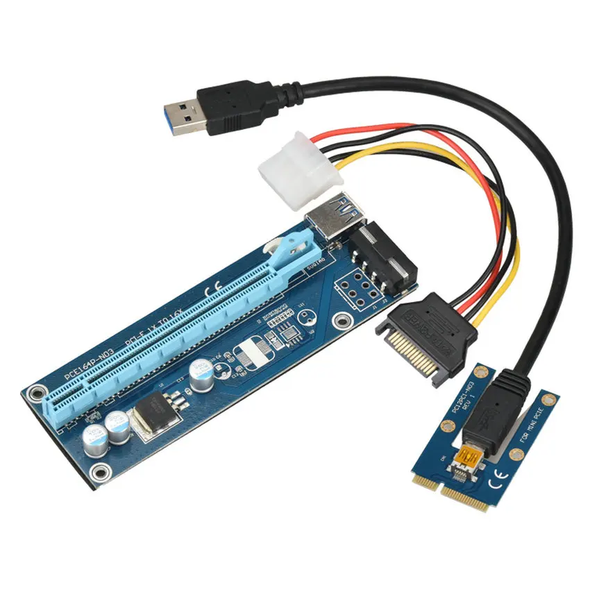 5pcs Mini PCIe to PCI express 16X Riser SATA to IDE Molex Power USB 3.0 ...