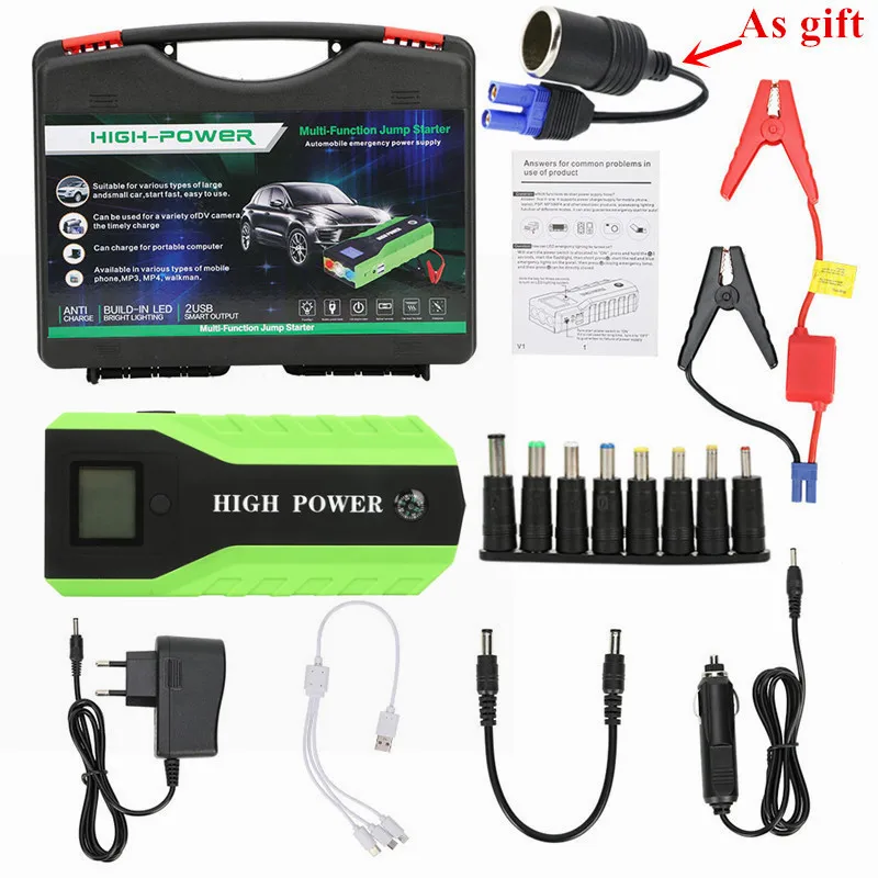 GKFLY аварийное пусковое устройство, автомобильное пусковое устройство, Дополнительный внешний аккумулятор 12 В, автомобильное зарядное устройство для автомобильного аккумулятора, зарядное устройство, бустер, Бастер - Цвет: Green With Box