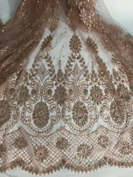 

5 yards CiCi-92915 on sale glitter mesh material for evening dress with beads glued glitter lace fabric