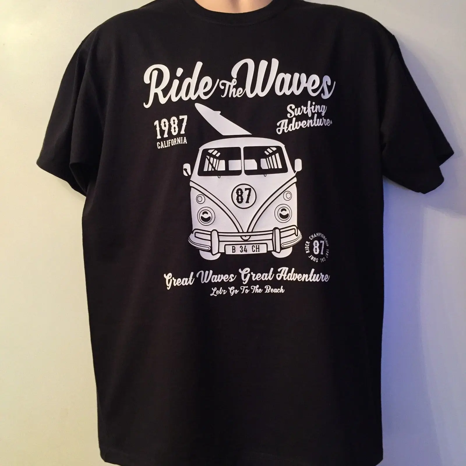 Мужские футболки высокого качества черная футболка Campervan Ride The Waves большого