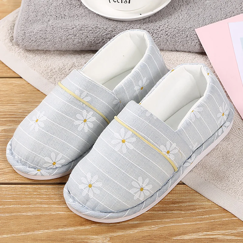 

Fashionable Loafers Flower House Slippers Women Spring/Autumn Cotton Fabric PVC Comfortable Flat Shoes For Girls Indoors