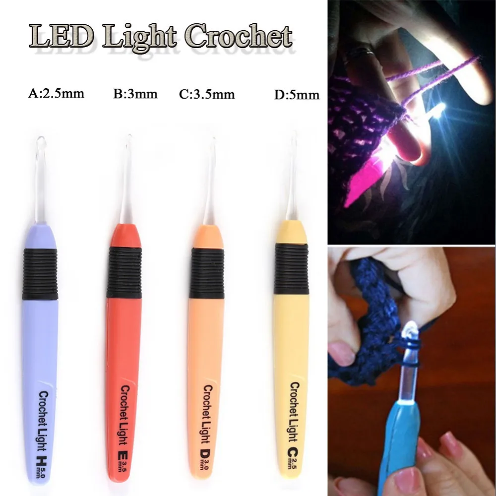 

LED Light Crochet Hook Knitting Needle Sewing Weaving Tool DIY Craft Loom Tools Size 2.5mm 3mm 3.5mm 5mm Random Color
