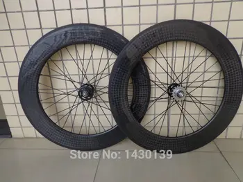 

New 700C 88mm clincher rims Fixed Gear Bike 12K full carbon fibre bicycle wheelset with Fixed Gear hubs 23 25mm width Free ship