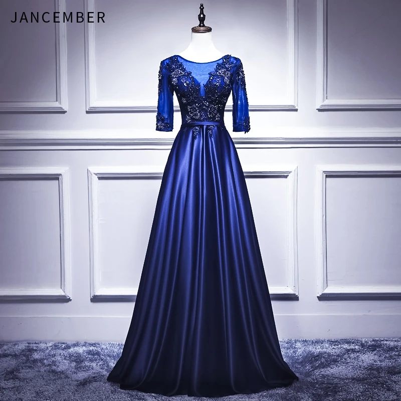 

JANCEMBER abendkleider 2019 New Evening Dresses Zipper Back Half Sleeves Lace Applique Elegant abiti da cerimonia da sera
