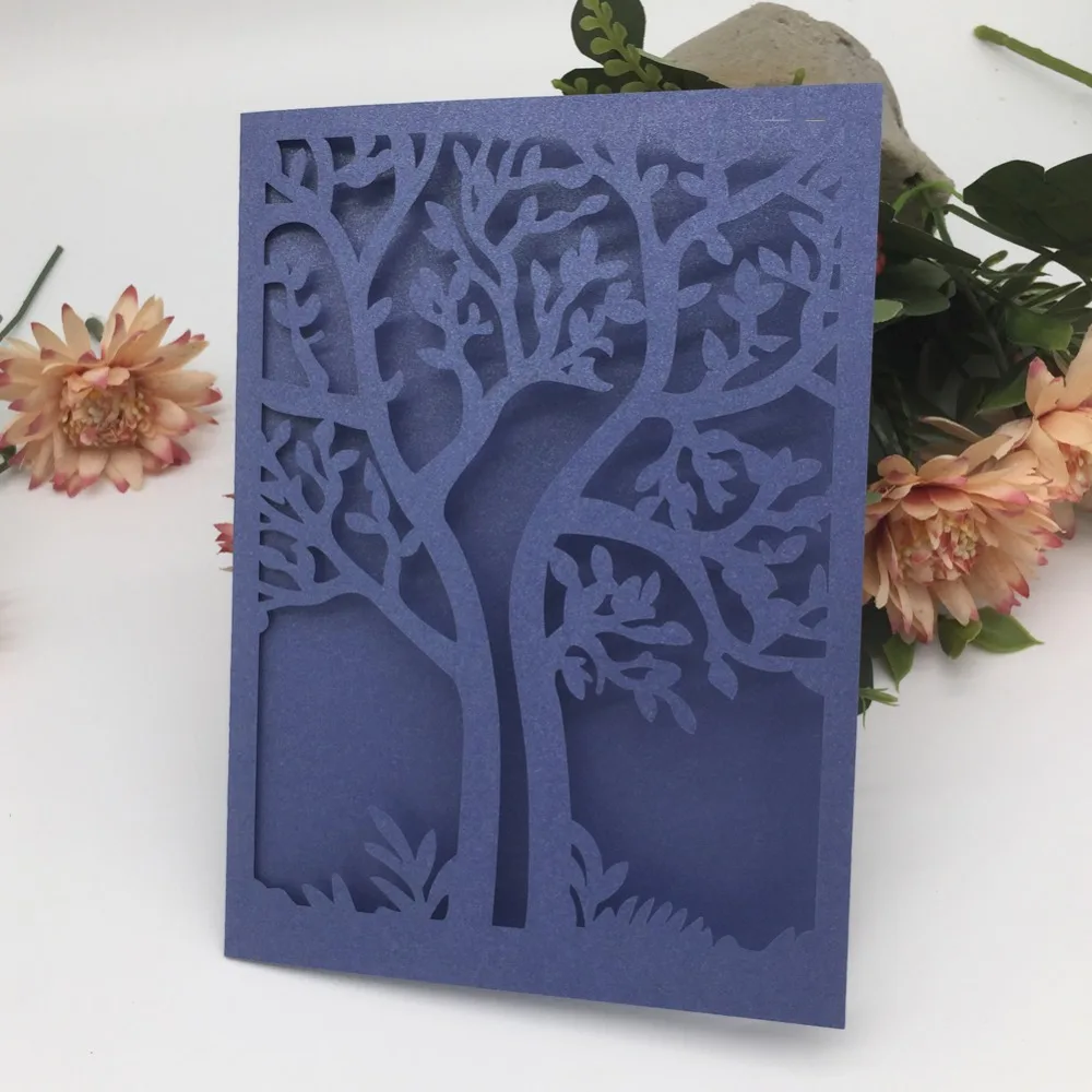 30pcs Laser Cut Romantic Tree Design Wedding Invitations Card Pearl Paper Anniversary Birthday Party | Дом и сад