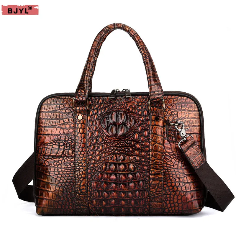 

BJYL crocodile leather men handbag genuine leather computer shoulder bag laptop briefcase first layer leather male messenger bag