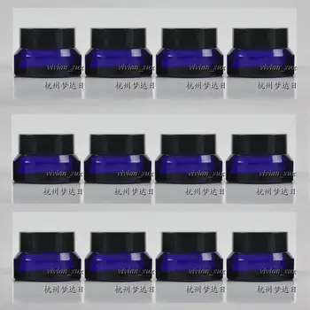 

15g blue glass cream jar with black plastic lid, 15 grams cosmetic jar,packing for sample/eye cream,15g mini glass bottle
