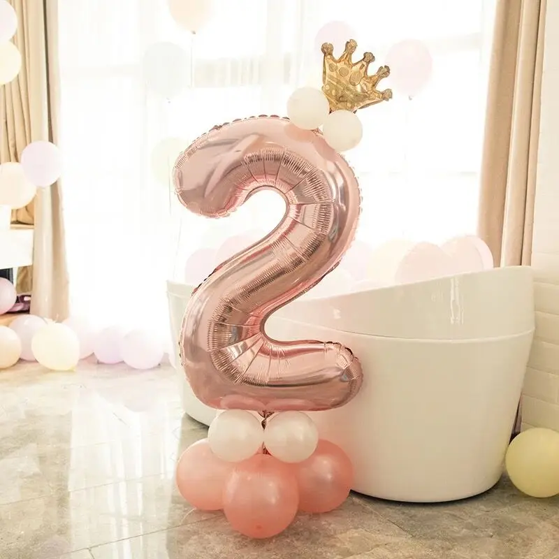 1 шт., воздушный шар на 2-й день рождения, с днем рождения, 2 года, украшения на день рождения, детский гелиевый баллон, голубые, розовые латексные шары, конфетти, для мальчиков и девочек - Цвет: rose gold 2
