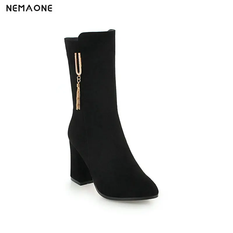 

NEMAONE 2019 Women Boots Fashion Women Shoes Winter Shoes square High Heel poined Toe Women Boots Size 34-43