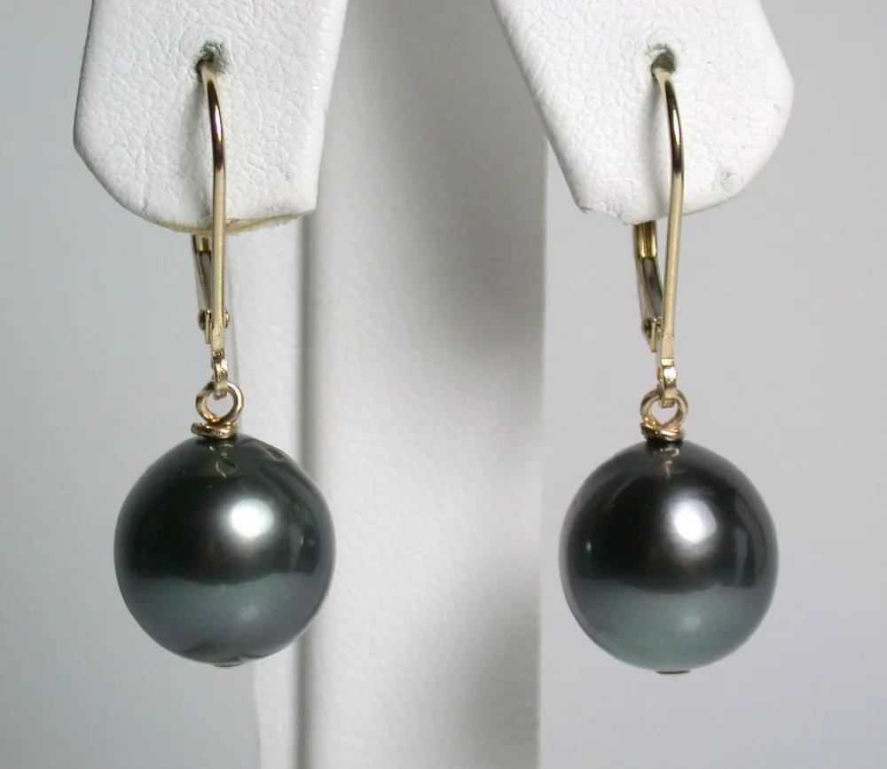 

Free Shipping >>>> HUGE AAA 11-12MM BLACK SOUTH SEA PEARL DANGLE EARRING 14K GOLD