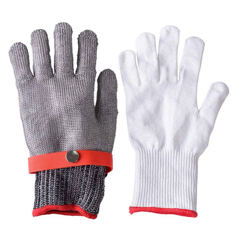 Безопасные из нержавеющей стали высококачественные защитные перчатки для мясника перчатки с защитой от порезов - Цвет: 1PC Red  1PCwhite