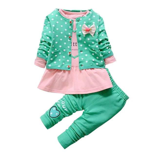 BibiCola Baby Girl Clothing Set Kids girl Spring Wave Point Clothes