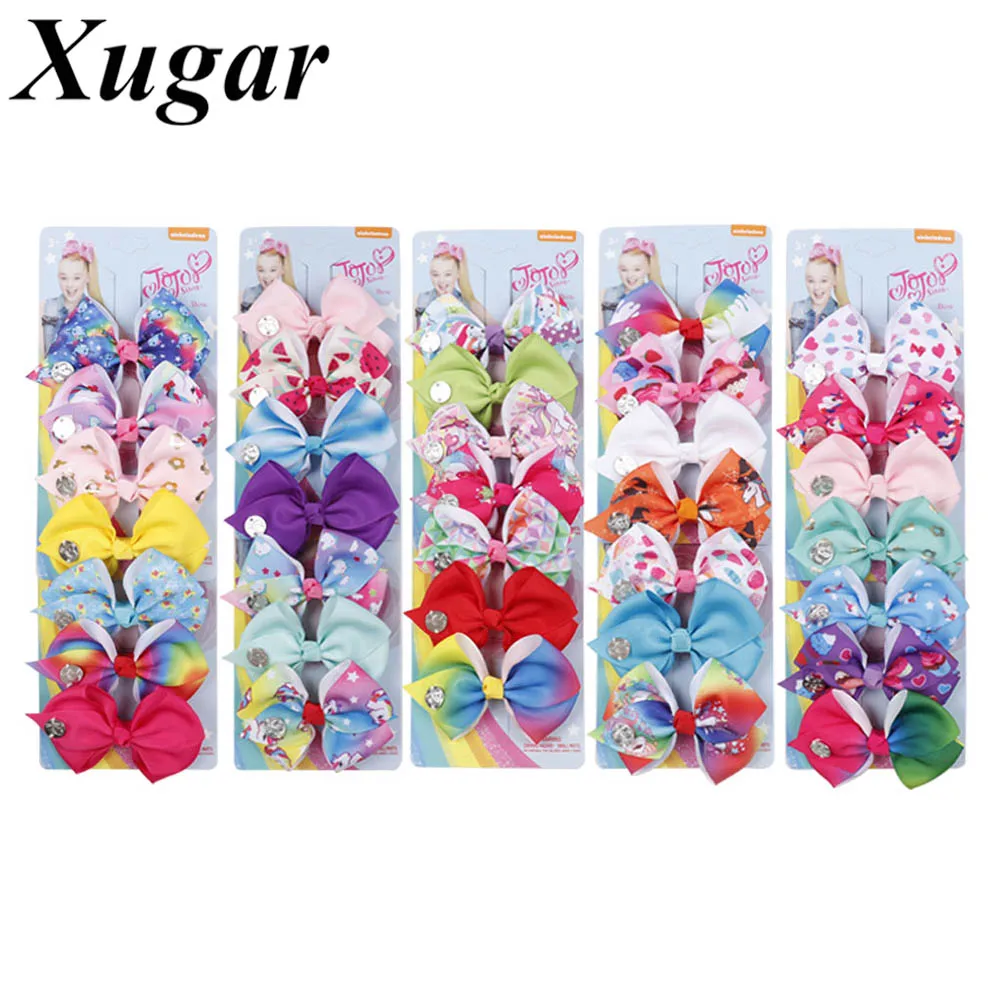 

7Pcs/set 3.5" Jojo Siwa Rainbow Flower Hair Bows for Girls Multicolor JOJO Bows Kids Hair Clip Unicorn Print Hair Accessories