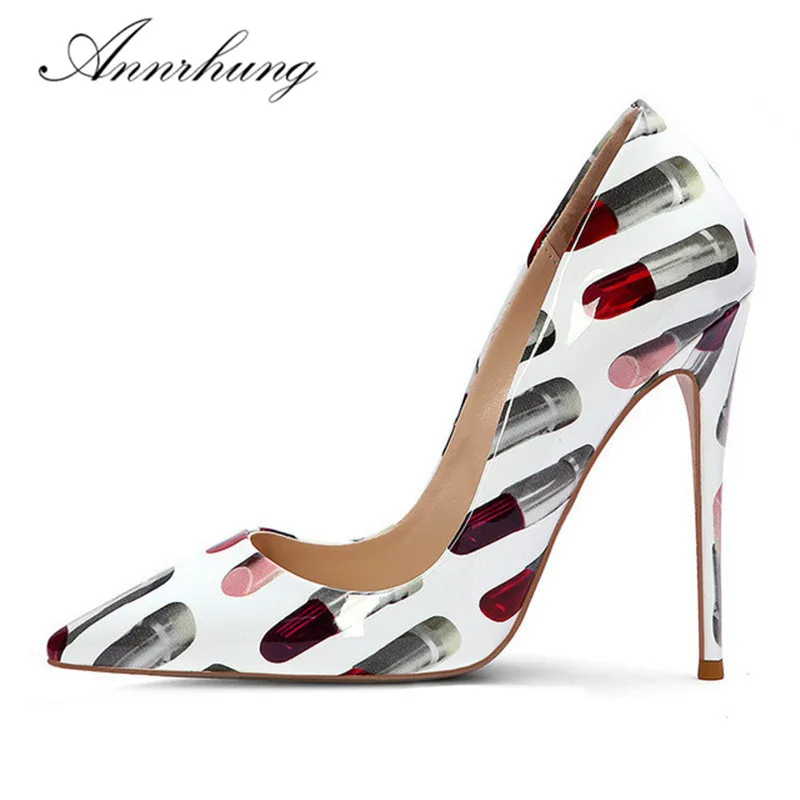 

Printed Color Patent Leather High Heel Pumps Women Concise Pointed Toe Thin Heel Lipstick Mixed Color Stiletto Shoes For Women