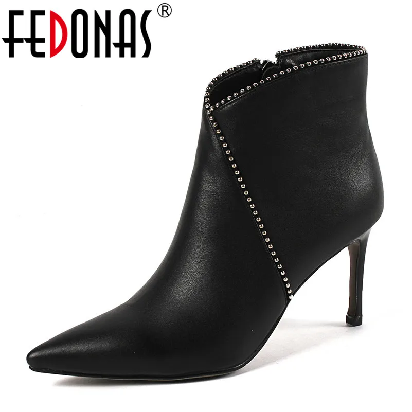 

FEDONAS Basic Pumps Women High Heels Rivets Spring Autumn Pointed Toe Wedding Party Shoes Woman Elegant Office Pumps Ankle Boots