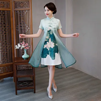 

Fashion Vietnam Ao Dai Qipao dress Oriental Lady Cheongsam Dresses Women Mandarin Collar Silm Lace Qipao dress Size M-XXXL