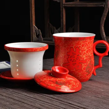 

Tea cup tea separation filter mark cup ceramic with lid retro water cup office creative tea pot