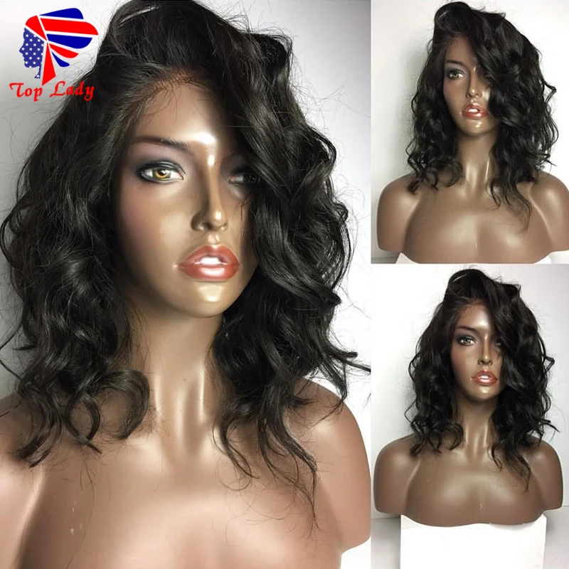 

8A silk base short lace front human hair wigs with baby hair glueless full lace wig wavy virgin Human hair wig for black women