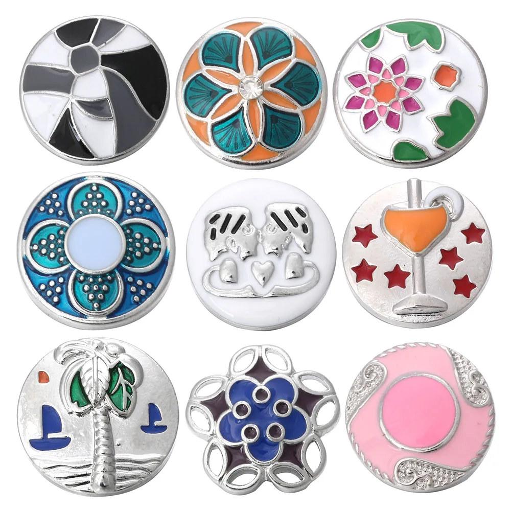 

5pcs/lot New Snap Button Jewelry Painting Oil Flower Metal 18mm Snap Buttons Fit Snap Button Bracelet Jewelry for Women