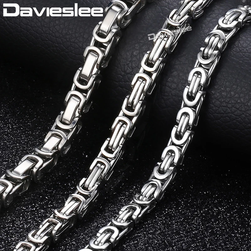 Davieslee رجل القلائد سلاسل الفضة لهجة الفولاذ المقاوم للصدأ البيزنطية سلسلة قلادة للرجال مجوهرات الأزياء هدية 5/7 ملليمتر LKNN21