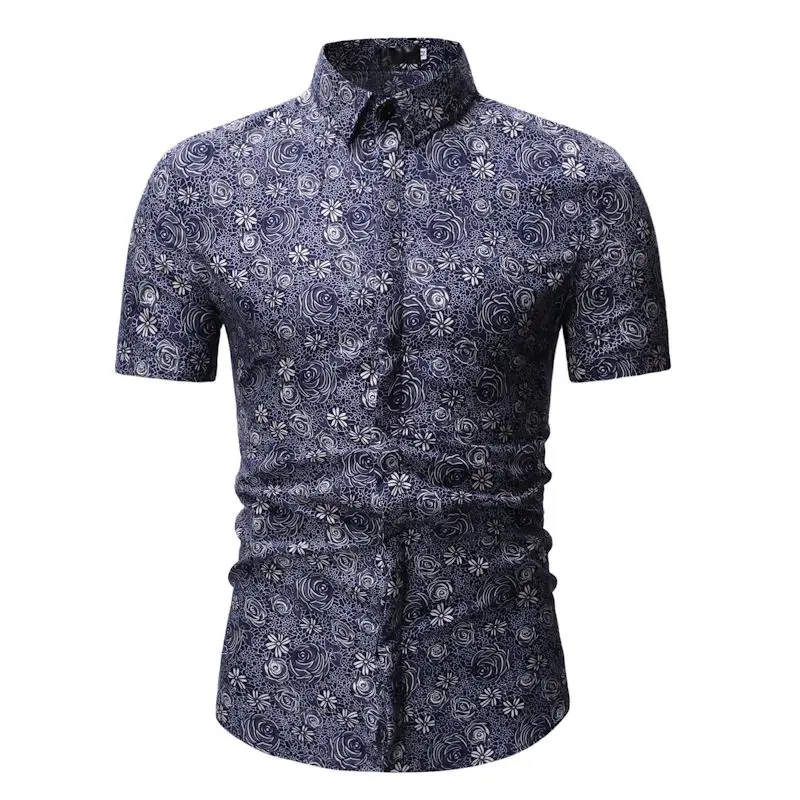 Новая летняя модная мужская рубашка приталенная с коротким рукавом рубашка с цветочным принтом Мужская одежда трендового размера плюс мужские повседневные Гавайские рубашки с цветочным принтом - Цвет: YS03 blue