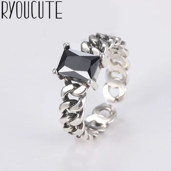 

Bohemian Vintage 925 Sterling Silver Black Zirconia Rings for Women Fashion Statement Jewelry Adjustable Finger Ring Girls Gifts
