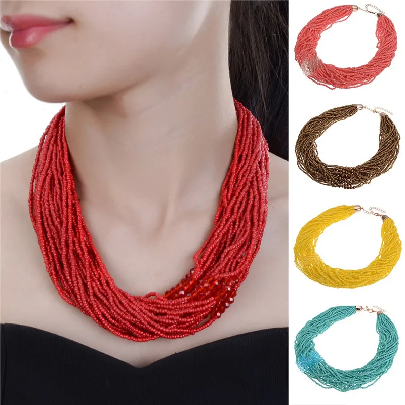

Layers Chain Style Bib Pendant Necklace Plastic Handmade Beaded Necklaces Party Beads Jewelry