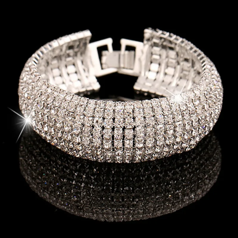 

Luxury wide Crystal bracelet Bracelets For Women Stretch Rhinestone Bridal Bangle Wedding pulseras mujer moda 2019