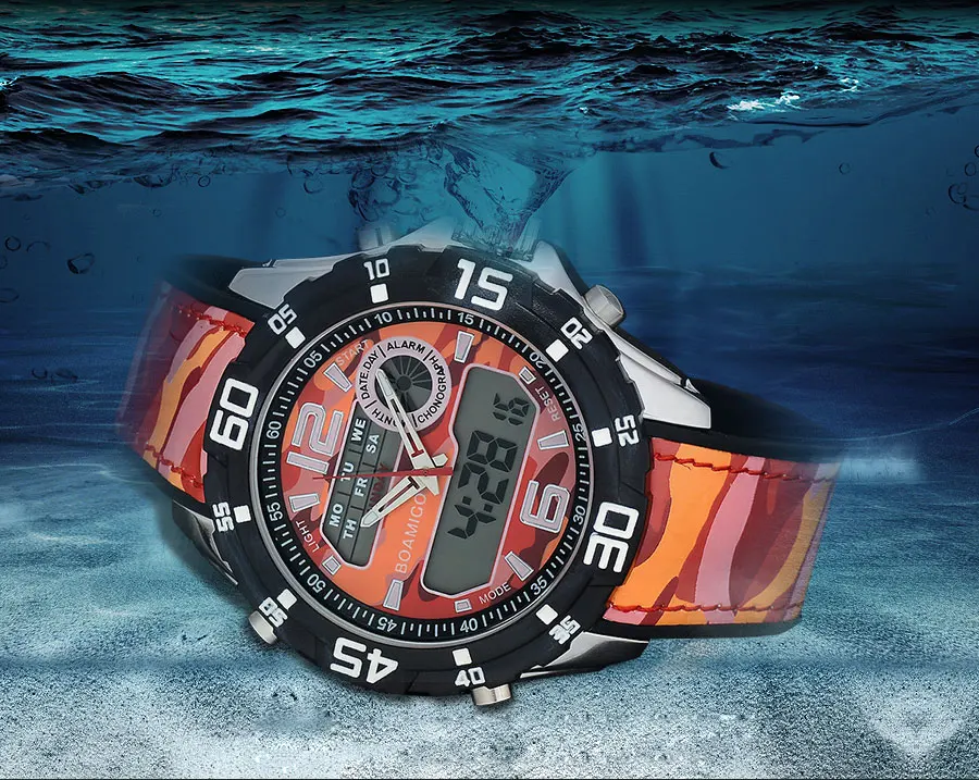 Men Digital Analog LED Wristwatch Male Sports Watches Fashion Brand Mens Watch Rubber Band Red 30M Waterproof Relogio Masculino  (2)